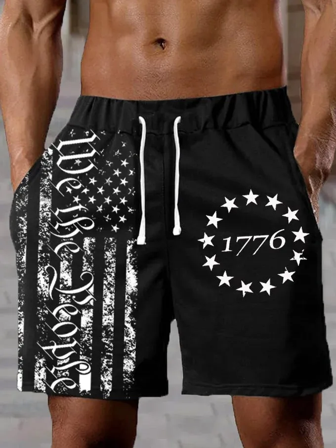 Men's Independence Day 1776 Flag Print Track Shorts
