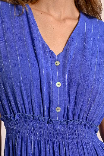 Molly Bracken Blue Short Metallic Striped Dress