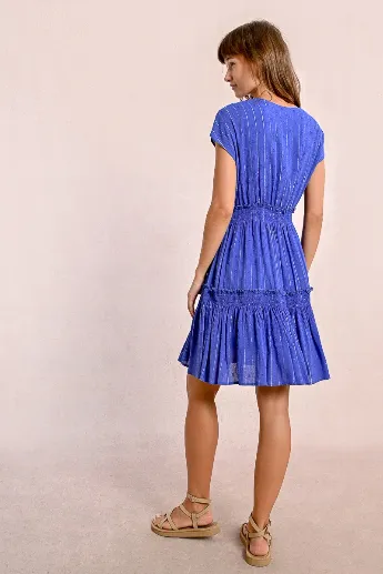 Molly Bracken Blue Short Metallic Striped Dress