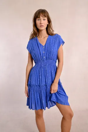 Molly Bracken Blue Short Metallic Striped Dress