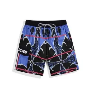 Multi-pockets Letter Giraffe Print Beach Shorts - Earth Blue 3xl