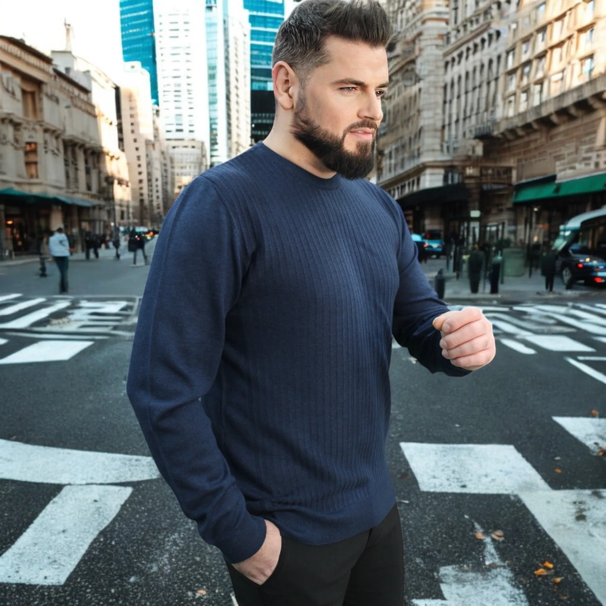 Navy Blue - Crew Neck - Wool-   Essential  Sweater