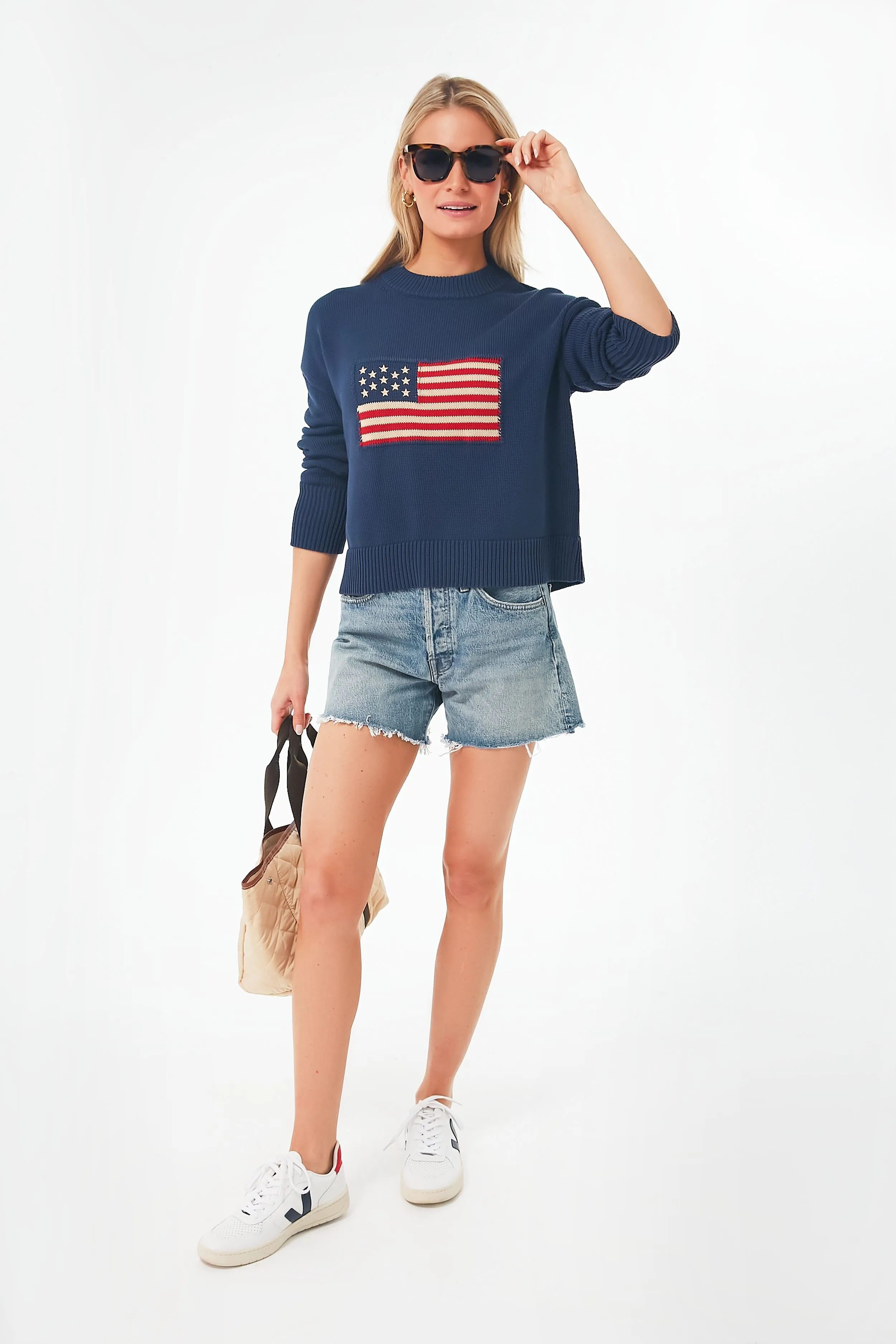 Navy Cropped Americana Sweater