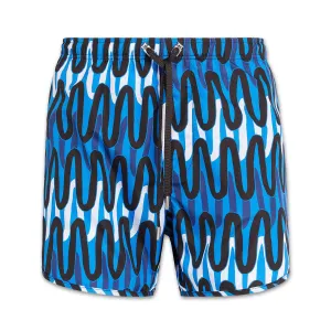 Neil Barrett - Scribble Stripes Swim Shorts in Blue