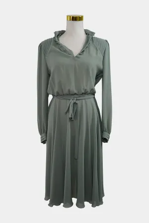 NICOLE Green Long Sleeve Sheer Midi Dress