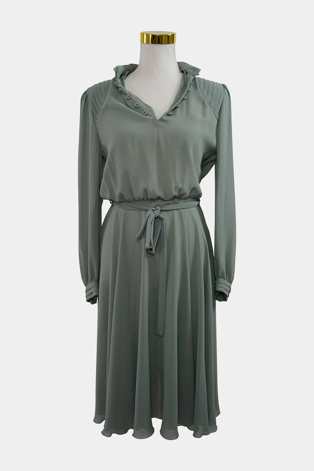 NICOLE Green Long Sleeve Sheer Midi Dress