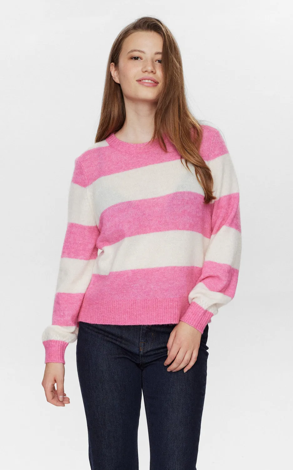 Nuriette Big Stripe Pullover Pink Cosmos