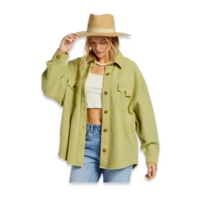 NWT Billabong Anytime Shacket Oversized Button-Through Jacket Small green fleece