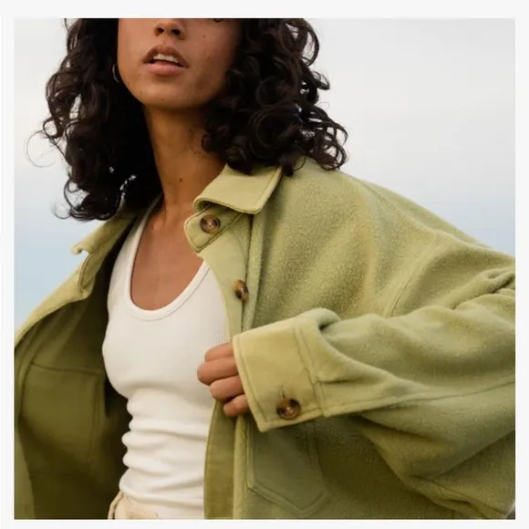 NWT Billabong Anytime Shacket Oversized Button-Through Jacket Small green fleece
