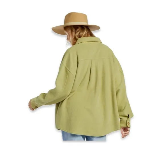 NWT Billabong Anytime Shacket Oversized Button-Through Jacket Small green fleece