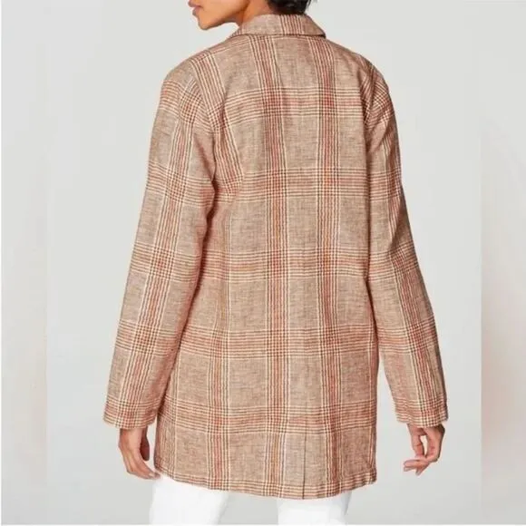 NWT J. Jill Linen Blend Oversized Plaid Blazer Jacket LT