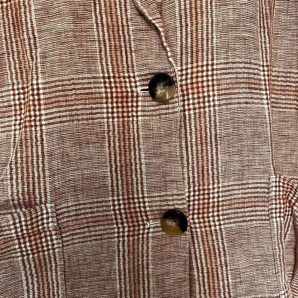 NWT J. Jill Linen Blend Oversized Plaid Blazer Jacket LT