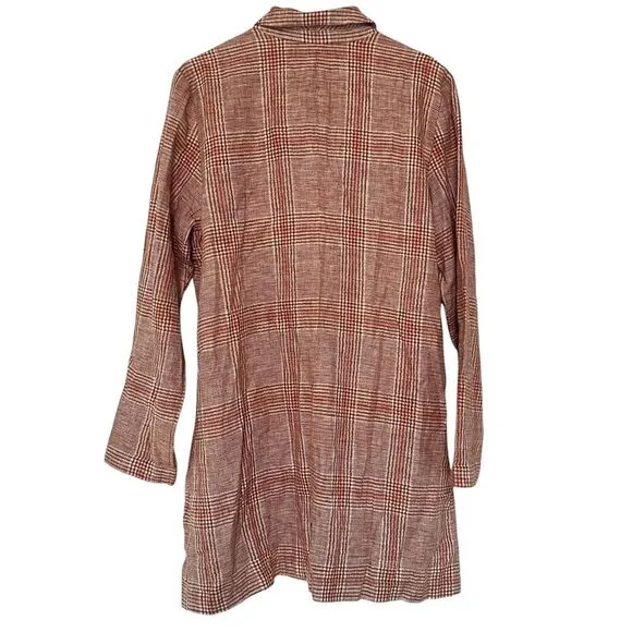 NWT J. Jill Linen Blend Oversized Plaid Blazer Jacket LT