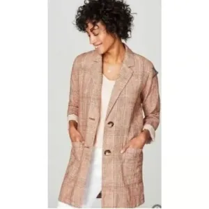 NWT J. Jill Linen Blend Oversized Plaid Blazer Jacket LT