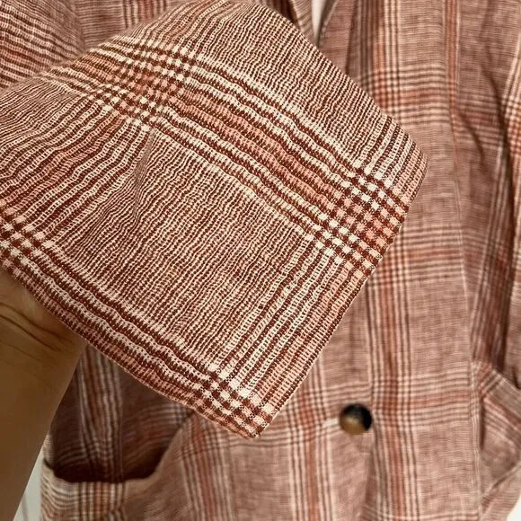 NWT J. Jill Linen Blend Oversized Plaid Blazer Jacket LT