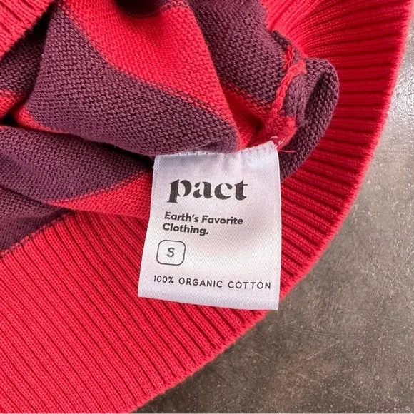NWT Pact 100% Organic Cotton Classic Fine Knit Crew Neck Stripe Pullover Sweater