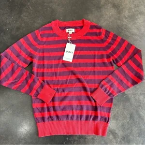 NWT Pact 100% Organic Cotton Classic Fine Knit Crew Neck Stripe Pullover Sweater