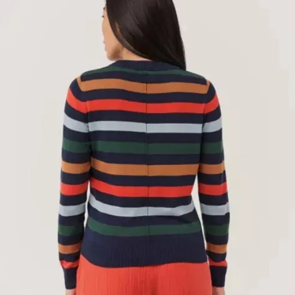 NWT Pact 100% Organic Cotton Classic Fine Knit Crew Neck Stripe Pullover Sweater