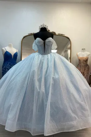 Off the Shoulder Tulle Princess Long Corset Quinceanera Dresses with Bow