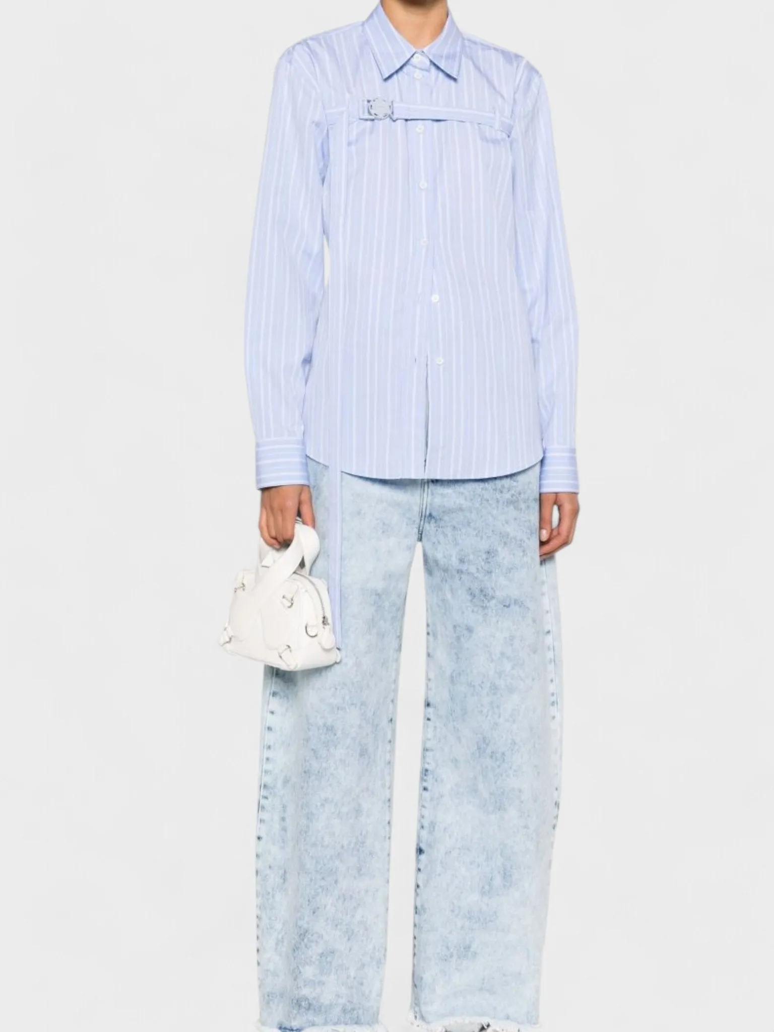 Off-White Stripe Poplin Buckle Shirt Light Blue