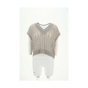Openwork knit design Vest with sequins