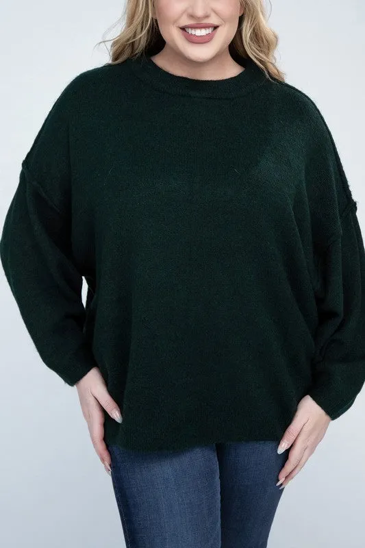 Oversized Raw Seam Melange Sweater, Zenana (Plus size only)