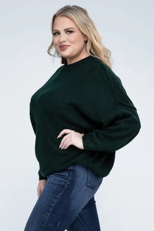 Oversized Raw Seam Melange Sweater, Zenana (Plus size only)