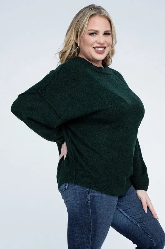 Oversized Raw Seam Melange Sweater, Zenana (Plus size only)