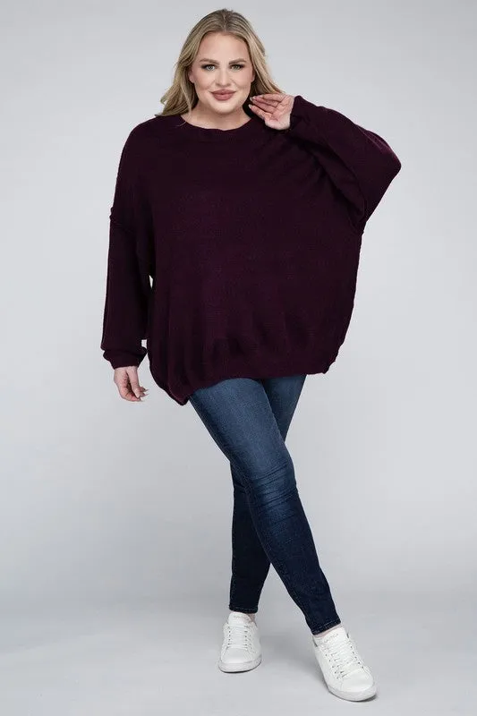 Oversized Raw Seam Melange Sweater, Zenana (Plus size only)