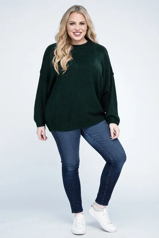 Oversized Raw Seam Melange Sweater, Zenana (Plus size only)