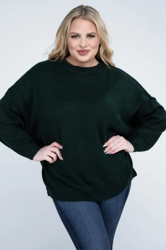 Oversized Raw Seam Melange Sweater, Zenana (Plus size only)