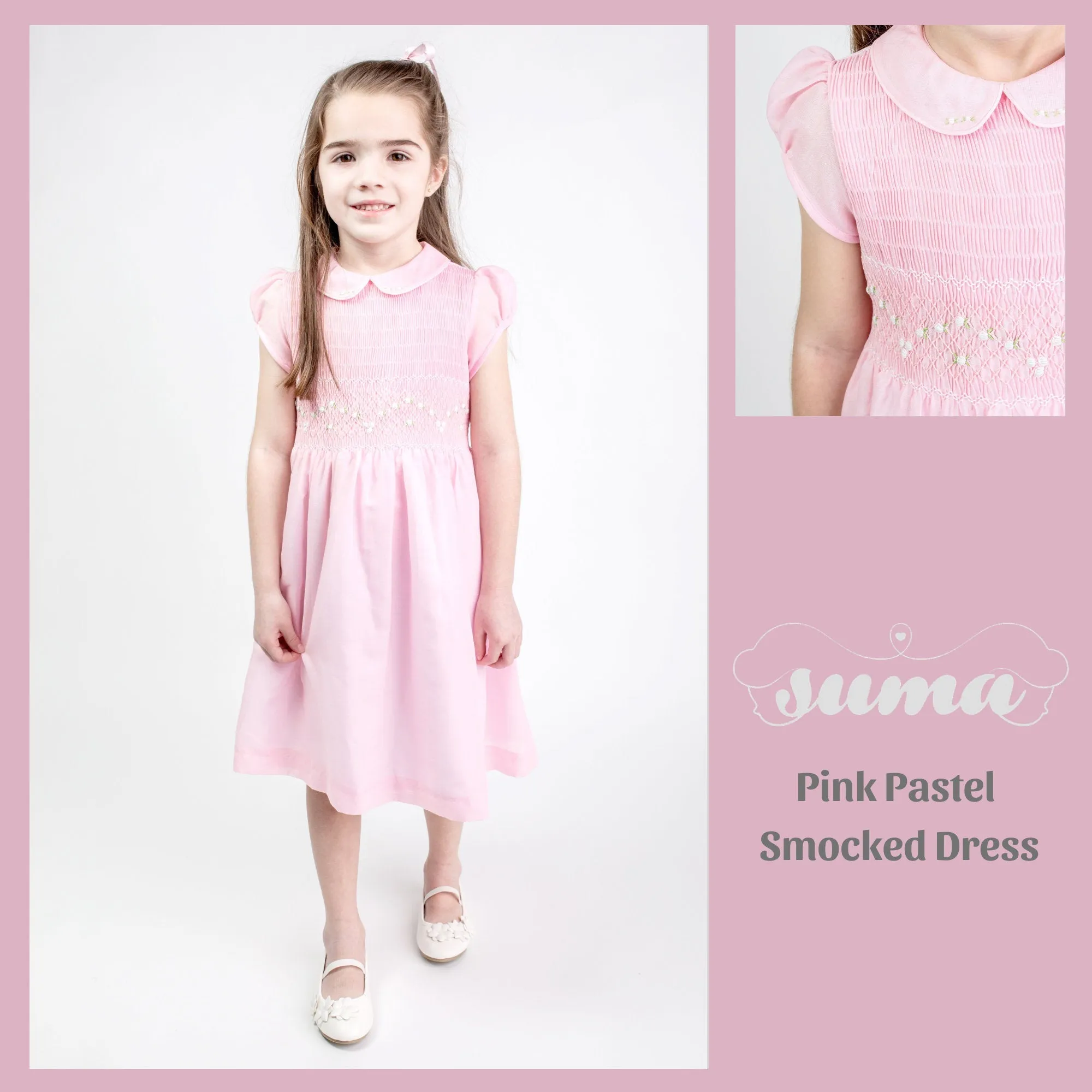 Pastel SUMA  Collection Matching Sister Dresses Cotton Fabric,   Smocked Dresses, White, Ivory, Lavander, Light Blue, Pink,