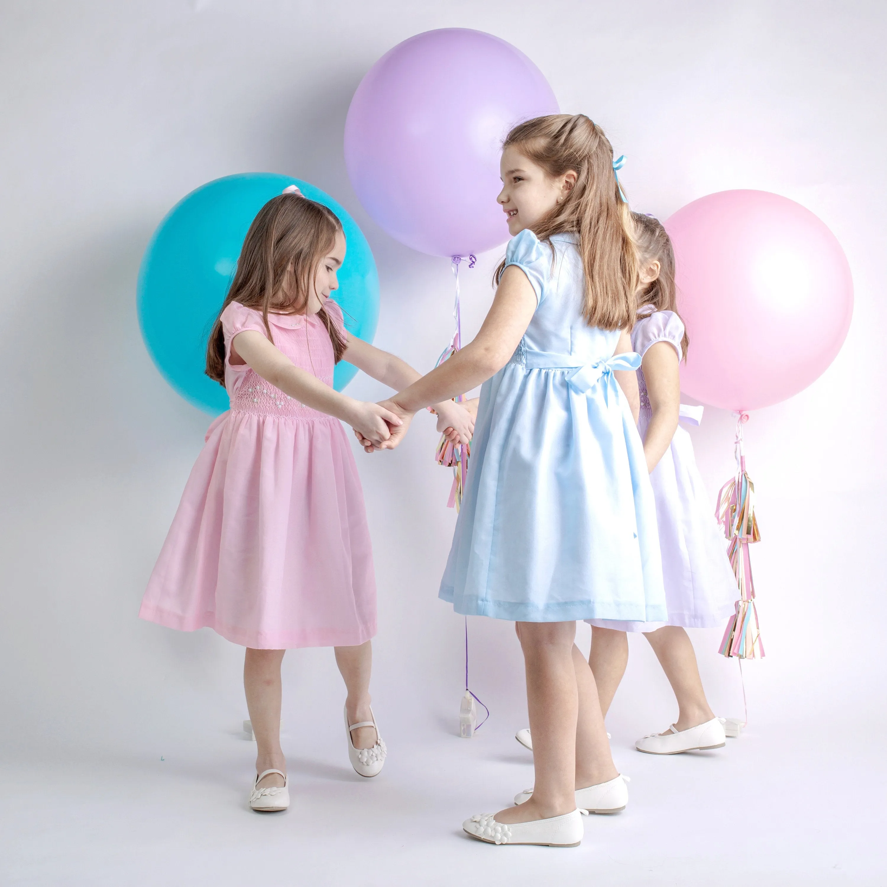 Pastel SUMA  Collection Matching Sister Dresses Cotton Fabric,   Smocked Dresses, White, Ivory, Lavander, Light Blue, Pink,