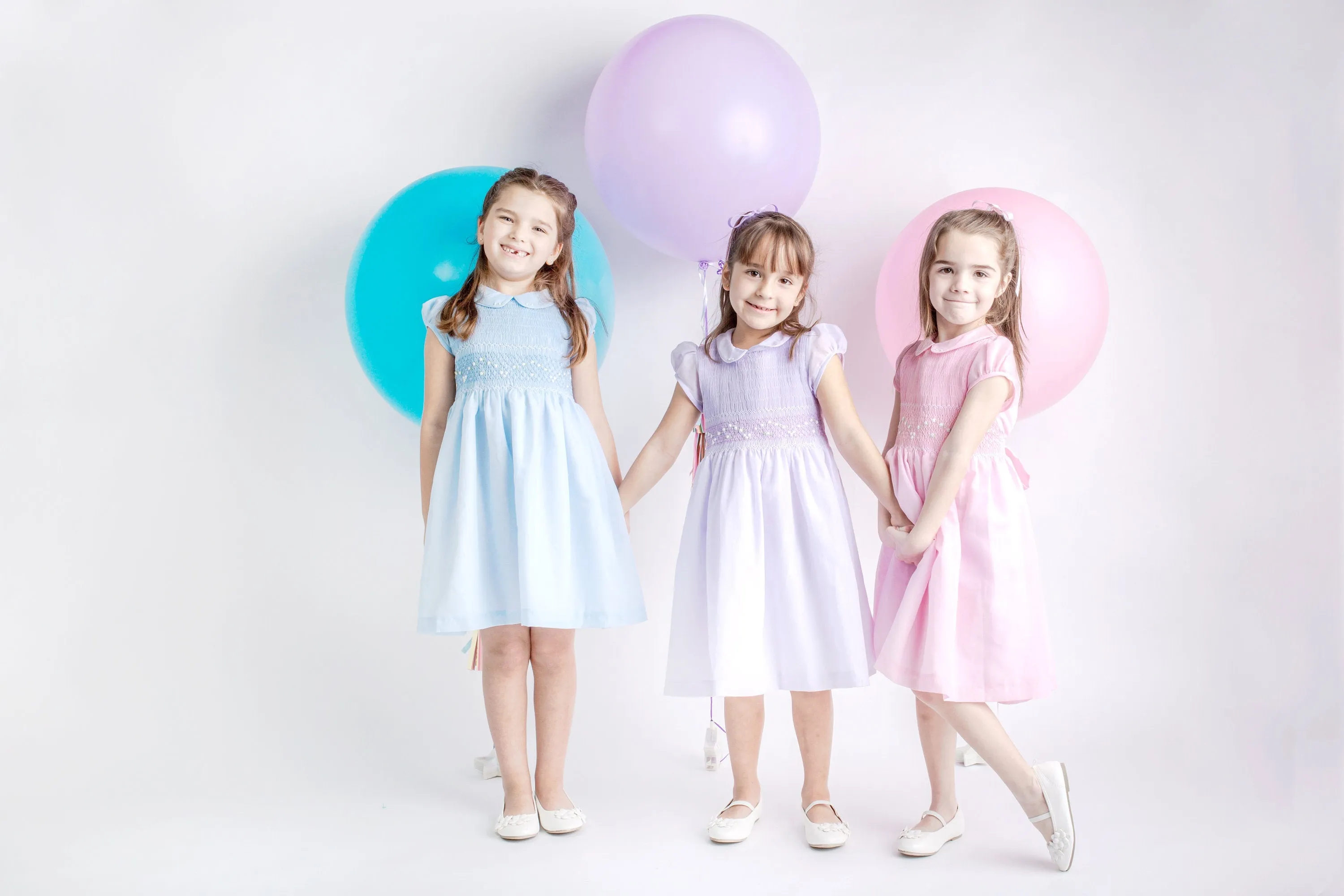 Pastel SUMA  Collection Matching Sister Dresses Cotton Fabric,   Smocked Dresses, White, Ivory, Lavander, Light Blue, Pink,