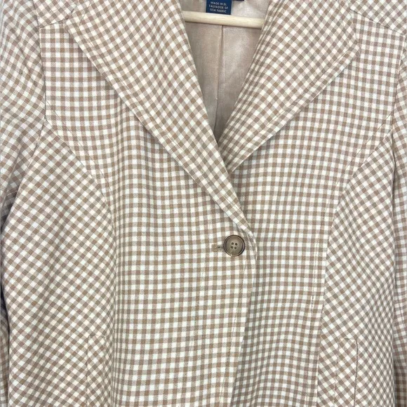 PENDLETON Tan and White Neutral Plaid Checkered Virgin Wool Boxy Blazer