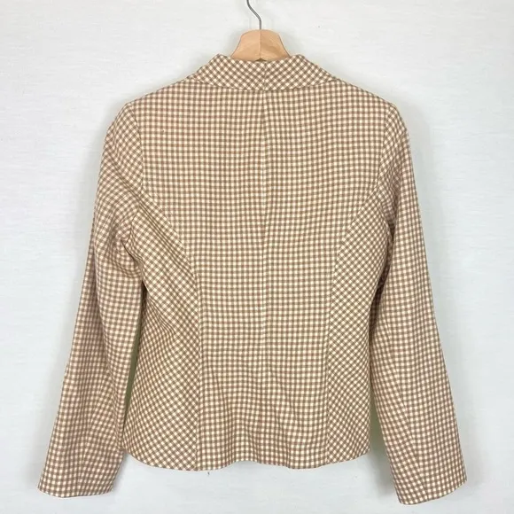 PENDLETON Tan and White Neutral Plaid Checkered Virgin Wool Boxy Blazer