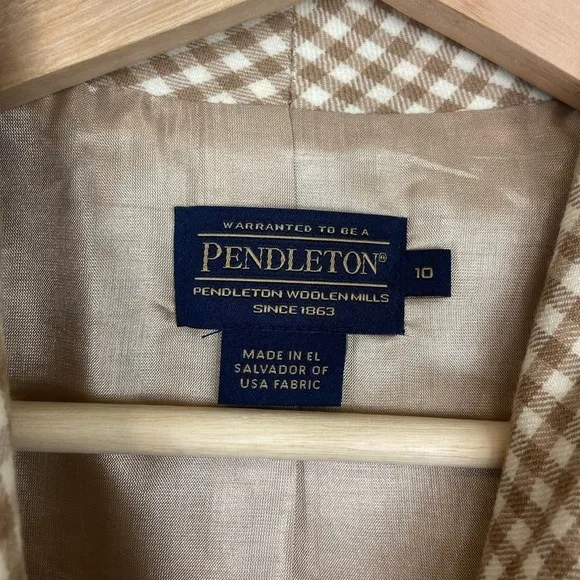 PENDLETON Tan and White Neutral Plaid Checkered Virgin Wool Boxy Blazer