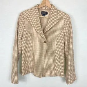 PENDLETON Tan and White Neutral Plaid Checkered Virgin Wool Boxy Blazer