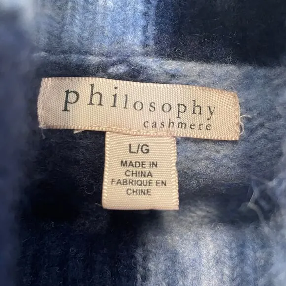 Philosophy 100% Cashmere Sweater Turtleneck Blue Colorblock Boxy L