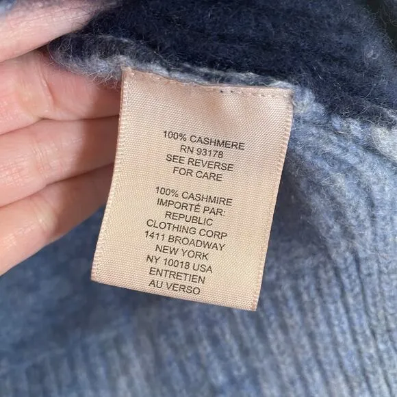 Philosophy 100% Cashmere Sweater Turtleneck Blue Colorblock Boxy L
