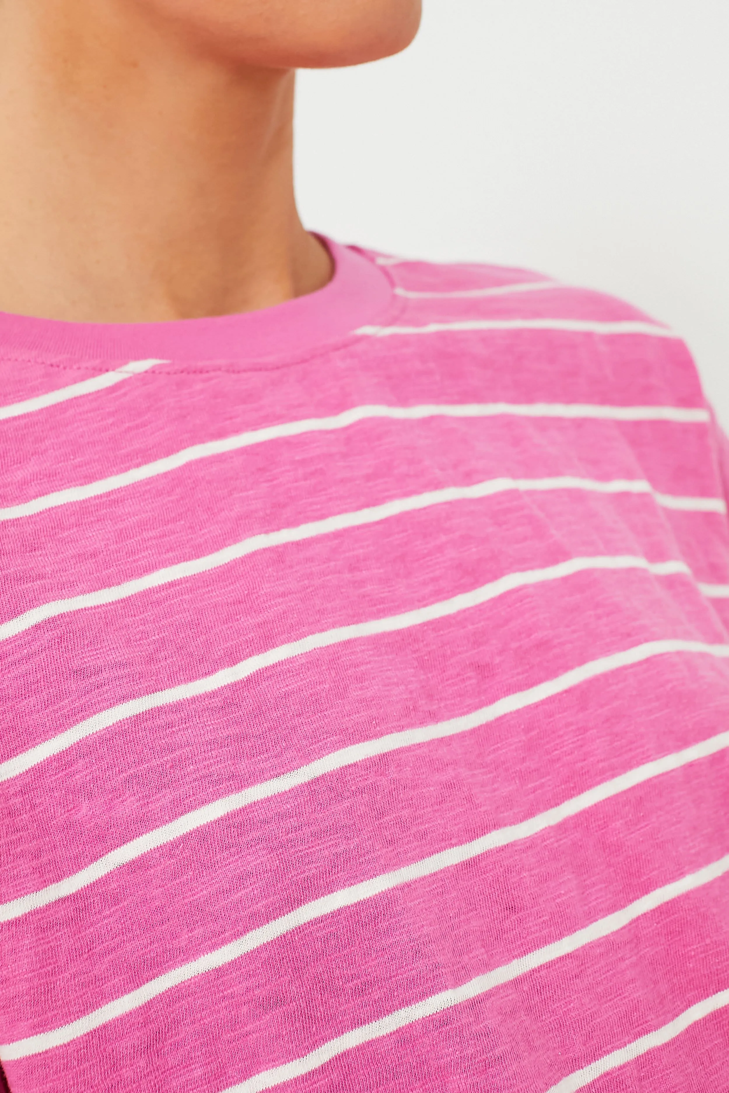Pink and Skipper Blue Stripe Heavy Slub Boxy Crew Crop Tee