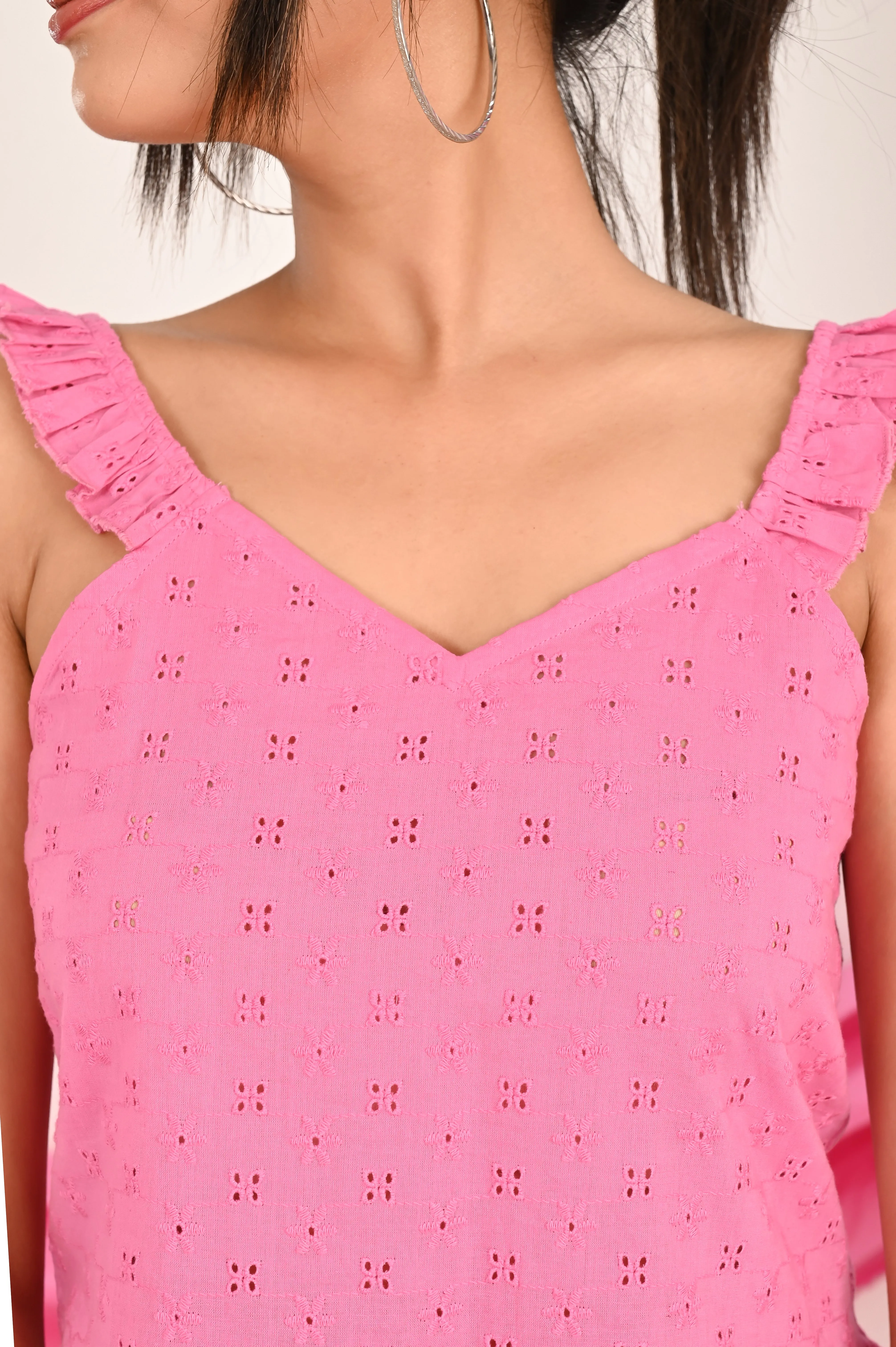 Pink Frill Frenzy Crop Top