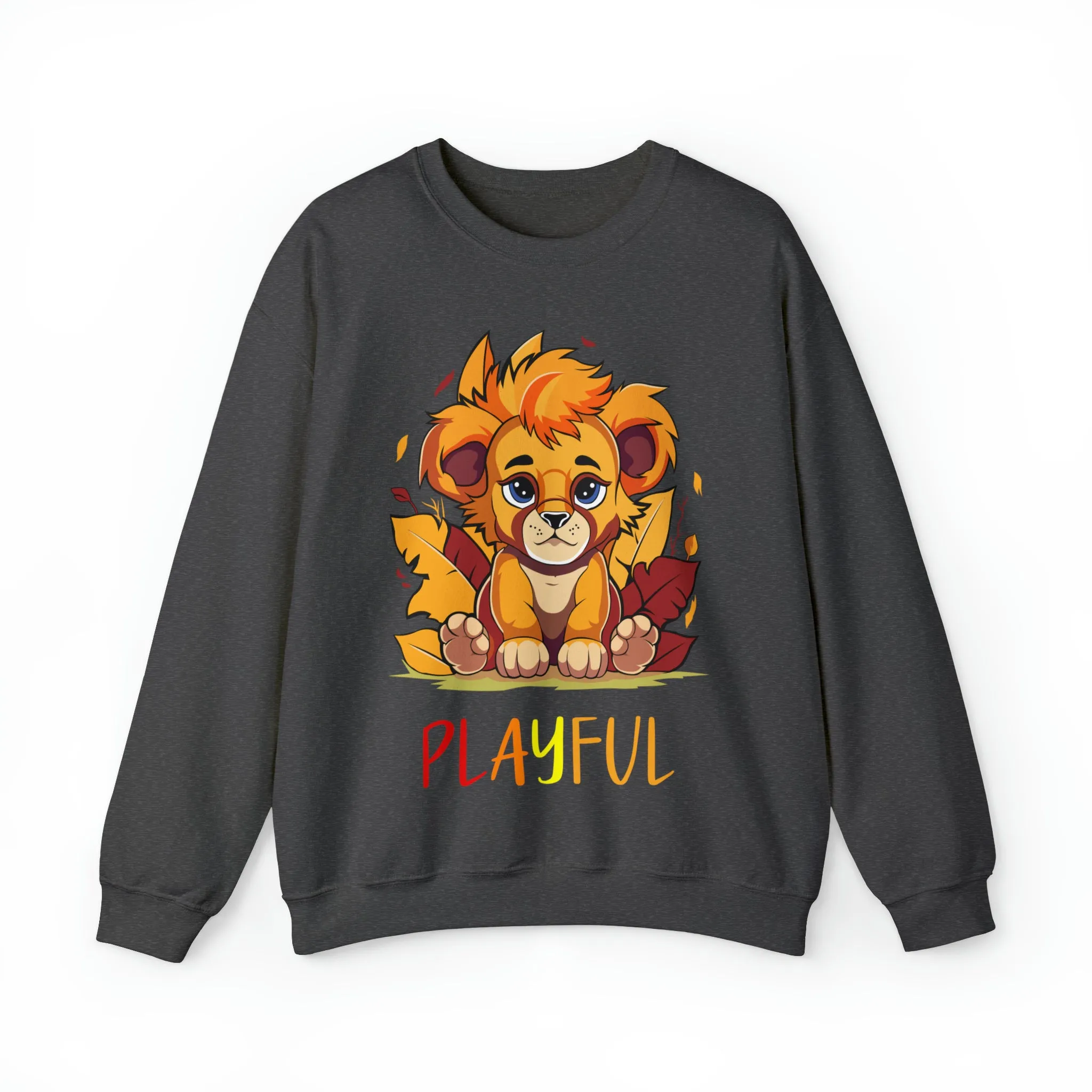 Playful Lion Cub Fall (Unisex) Heavy Blend™ Crewneck Sweatshirt