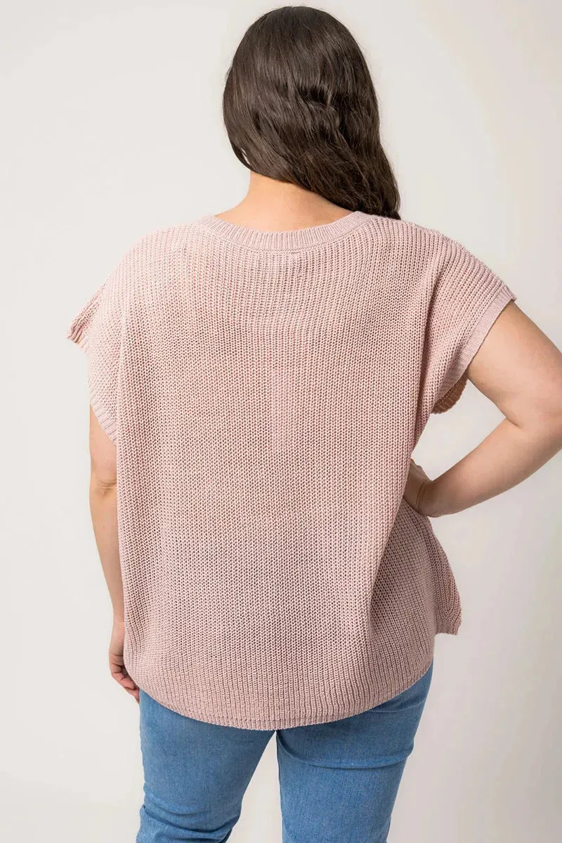 Plus Size Boxy Front Pocket Short Sleeve Sweater Top
