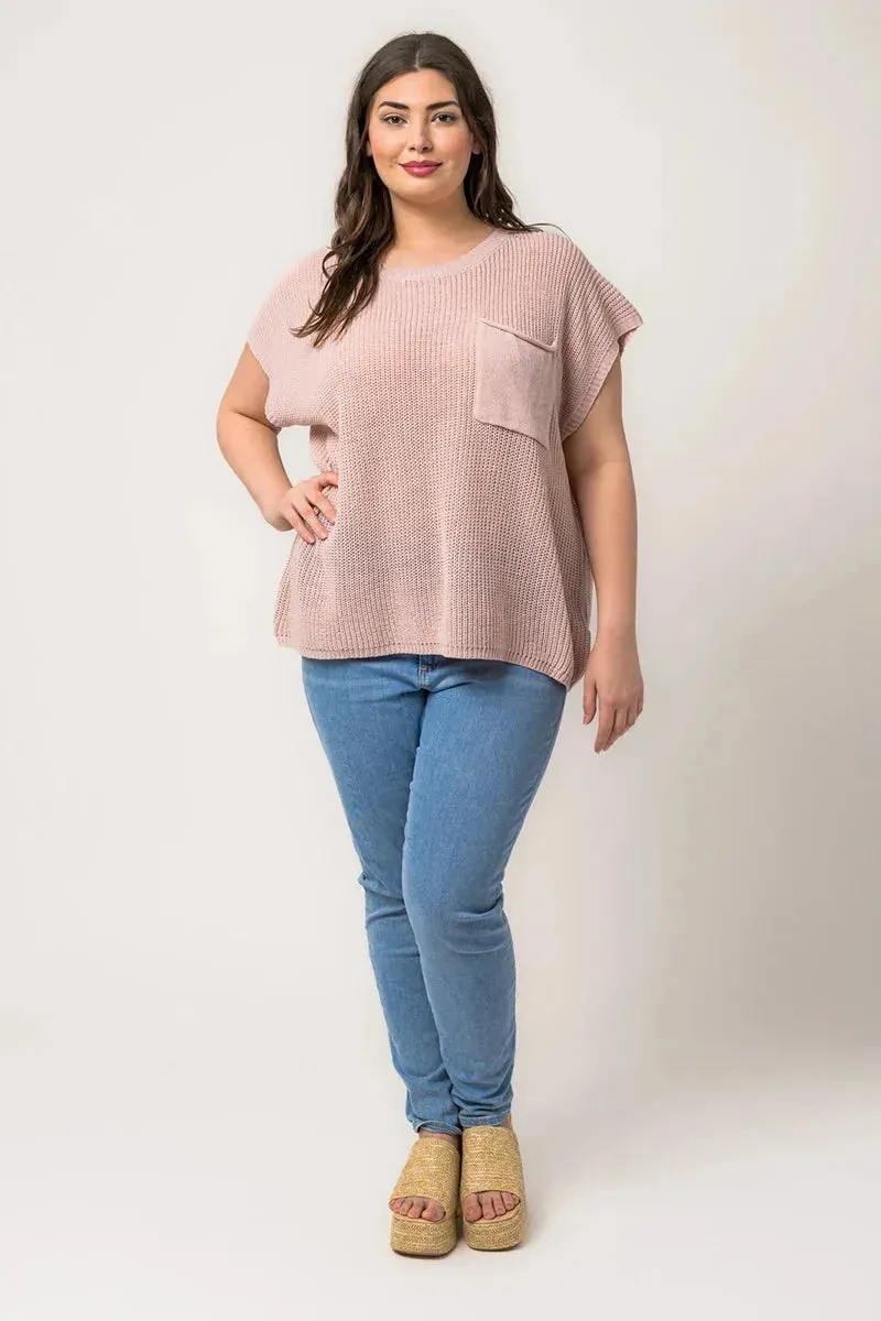 Plus Size Boxy Front Pocket Short Sleeve Sweater Top