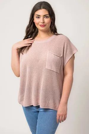 Plus Size Boxy Front Pocket Short Sleeve Sweater Top