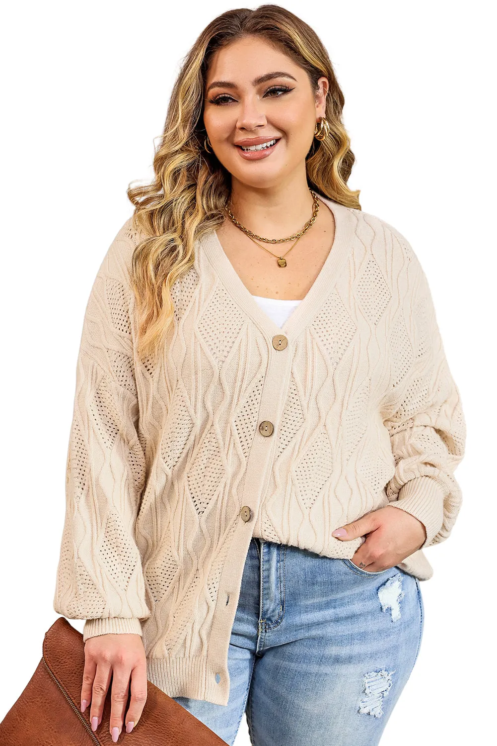 Plus Size Knitted Hollow out Cardigan