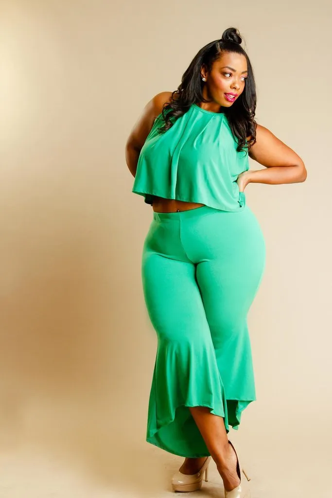 Plus Size Sexy Cropped Glam Ruffle Set
