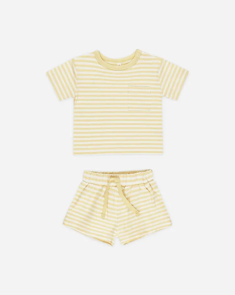 Pocket Tee   Short Set | Yellow Stripe