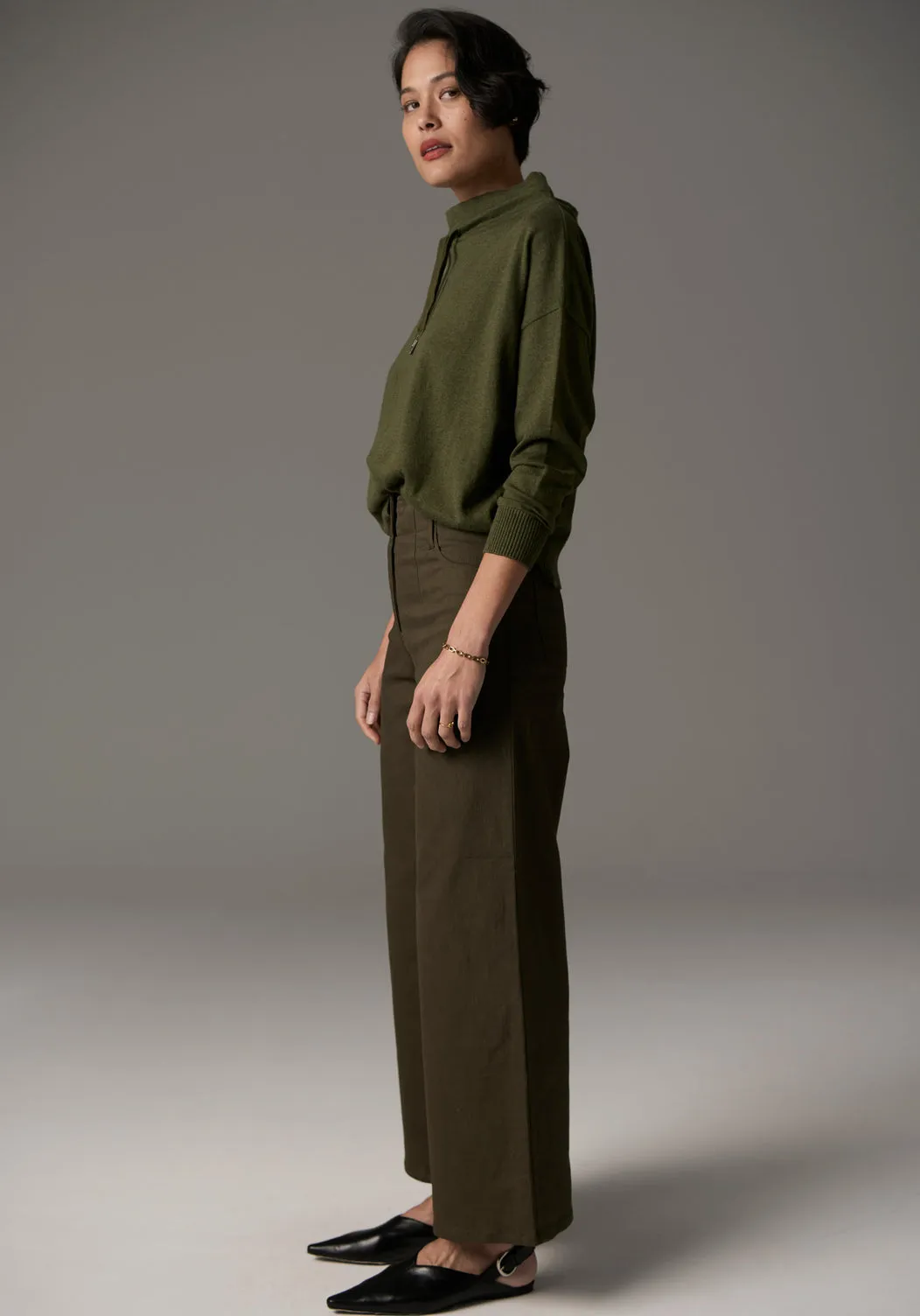 POL Beech Drawcord Knit - Khaki